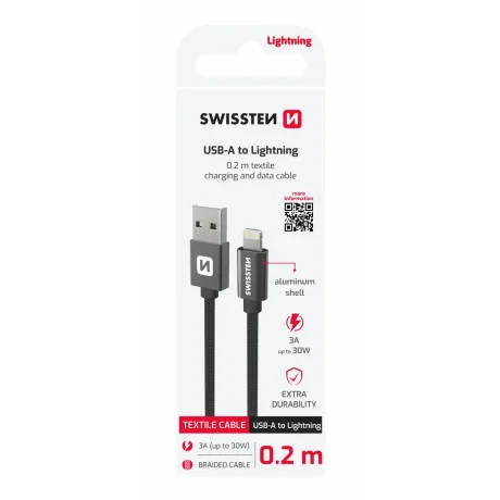 CABLU DE DATE SWISSTEN TEXTIL USB / LIGHTNING 0.2 M NEGRU