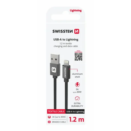 CABLU DE DATE SWISSTEN TEXTIL USB / LIGHTNING 1.2 M NEGRU