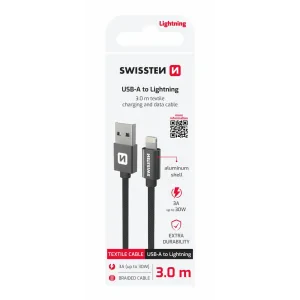 CABLU DE DATE SWISSTEN TEXTIL USB / LIGHTNING 3.0 M NEGRU
