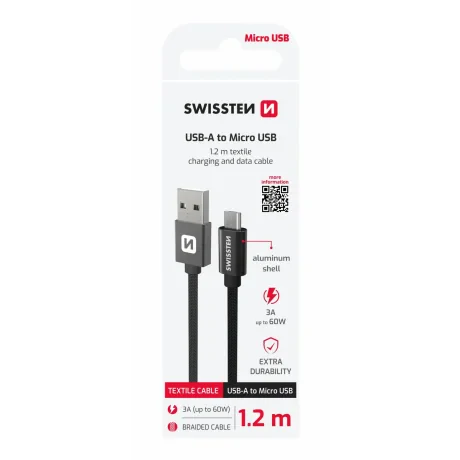 CABLU DE DATE SWISSTEN TEXTIL USB / MICRO USB 1.2 M NEGRU