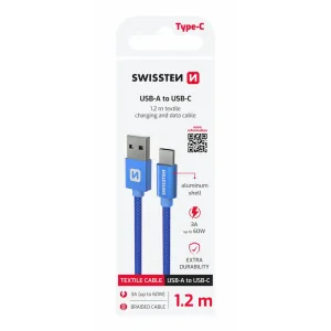 CABLU DE DATE SWISSTEN TEXTIL USB / USB-C 1.2 M ALBASTRU