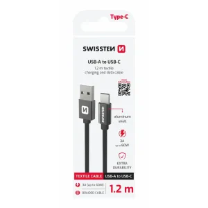 CABLU DE DATE SWISSTEN TEXTIL USB / USB-C 1.2 M NEGRU