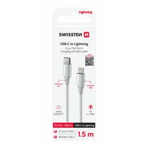 CABLU DE DATE SWISSTEN TEXTILE II USB-C / LIGHTNING 1.5 M ALB
