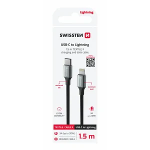 CABLU DE DATE SWISSTEN TEXTILE II USB-C / LIGHTNING 1.5 M NEGRU