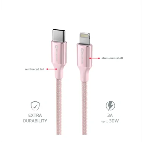 CABLU DE DATE SWISSTEN TEXTILE II USB-C / LIGHTNING 1.5 M ROZ