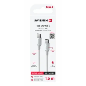 CABLU DE DATE SWISSTEN TEXTILE II USB-C / USB-C 1.5 M ALB