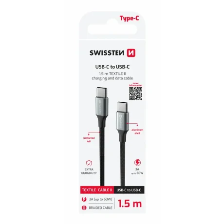 CABLU DE DATE SWISSTEN TEXTILE II USB-C / USB-C 1.5 M NEGRU