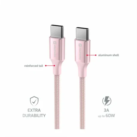 CABLU DE DATE SWISSTEN TEXTILE II USB-C / USB-C 1.5 M ROZ