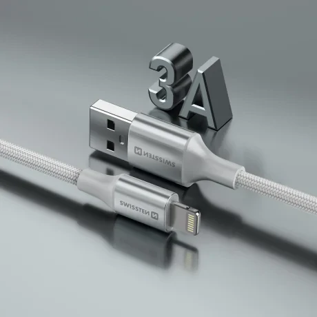 CABLU DE DATE SWISSTEN TEXTILE II USB / LIGHTNING 1.5 M ALB