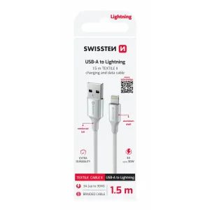 CABLU DE DATE SWISSTEN TEXTILE II USB / LIGHTNING 1.5 M ALB