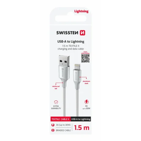 CABLU DE DATE SWISSTEN TEXTILE II USB / LIGHTNING 1.5 M ALB