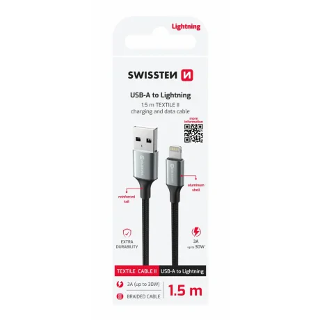 CABLU DE DATE SWISSTEN TEXTILE II USB / LIGHTNING 1.5 M NEGRU