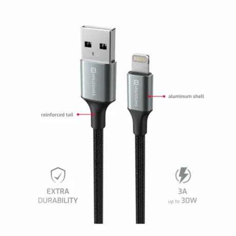 CABLU DE DATE SWISSTEN TEXTILE II USB / LIGHTNING 1.5 M NEGRU