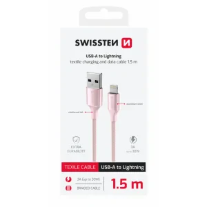 CABLU DE DATE SWISSTEN TEXTILE II USB / LIGHTNING 1.5 M ROZ
