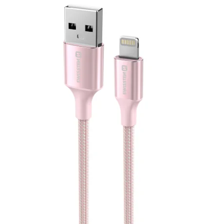 CABLU DE DATE SWISSTEN TEXTILE II USB / LIGHTNING 1.5 M ROZ