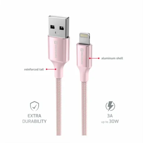 CABLU DE DATE SWISSTEN TEXTILE II USB / LIGHTNING 1.5 M ROZ
