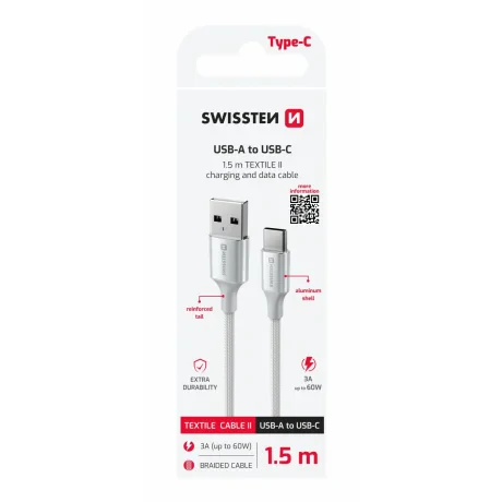 CABLU DE DATE SWISSTEN TEXTILE II USB / USB-C 1.5 M ALB