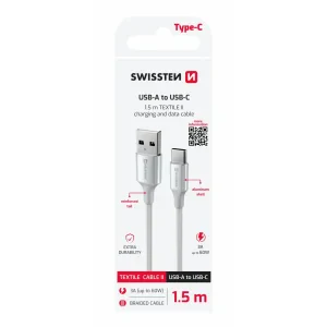 CABLU DE DATE SWISSTEN TEXTILE II USB / USB-C 1.5 M ALB