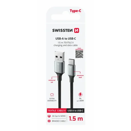 CABLU DE DATE SWISSTEN TEXTILE II USB / USB-C 1.5 M NEGRU