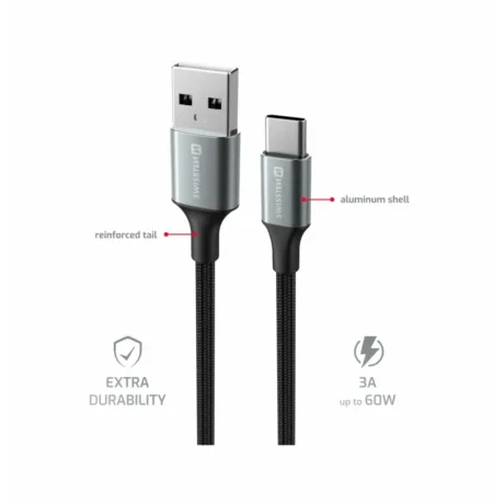 CABLU DE DATE SWISSTEN TEXTILE II USB / USB-C 1.5 M NEGRU