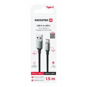 CABLU DE DATE SWISSTEN TEXTILE II USB / USB-C 1.5 M NEGRU