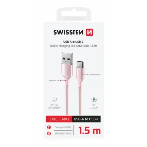 CABLU DE DATE SWISSTEN TEXTILE II USB / USB-C 1.5 M ROZ