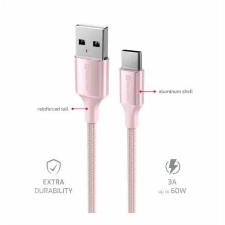CABLU DE DATE SWISSTEN TEXTILE II USB / USB-C 1.5 M ROZ