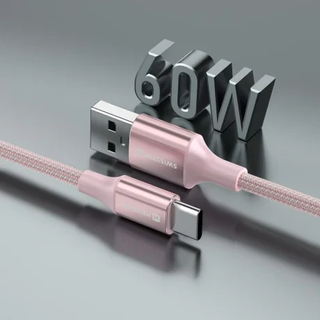 CABLU DE DATE SWISSTEN TEXTILE II USB / USB-C 1.5 M ROZ