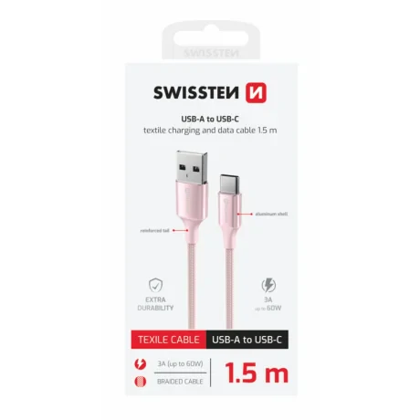 CABLU DE DATE SWISSTEN TEXTILE II USB / USB-C 1.5 M ROZ
