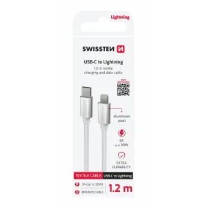 CABLU DE DATE SWISSTEN TEXTILE USB-C / LIGHTNING 1.2 M ARGINTIU