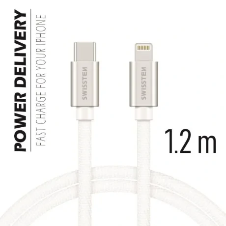 CABLU DE DATE SWISSTEN TEXTILE USB-C / LIGHTNING 1.2 M ARGINTIU