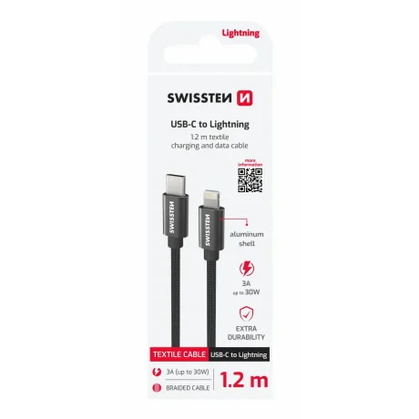 CABLU DE DATE SWISSTEN TEXTILE USB-C / LIGHTNING 1.2 M NEGRU