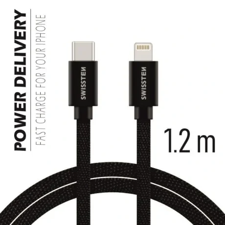 CABLU DE DATE SWISSTEN TEXTILE USB-C / LIGHTNING 1.2 M NEGRU