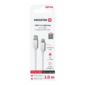 CABLU DE DATE SWISSTEN TEXTILE USB-C / LIGHTNING 2.0 M ARGINTIU