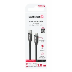 CABLU DE DATE SWISSTEN TEXTILE USB-C / LIGHTNING 2.0 M NEGRU