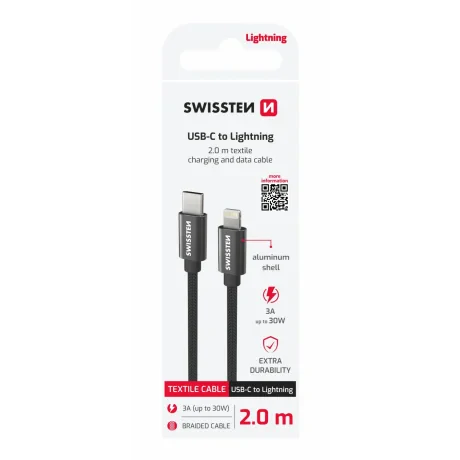 CABLU DE DATE SWISSTEN TEXTILE USB-C / LIGHTNING 2.0 M NEGRU