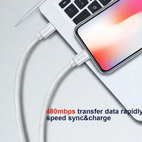 CABLU DE DATE SWISSTEN TEXTILE USB-C / LIGHTNING MFi 1.2 M ARGINTIU