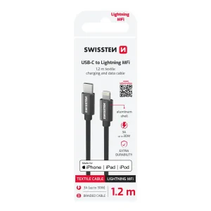 CABLU DE DATE SWISSTEN TEXTILE USB-C / LIGHTNING MFi 1.2 M NEGRU