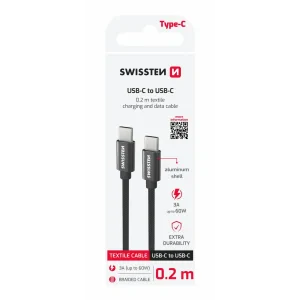 CABLU DE DATE SWISSTEN TEXTILE USB-C / USB-C 0.2 M NEGRU