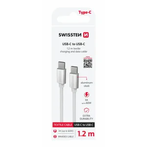 CABLU DE DATE SWISSTEN TEXTILE USB-C / USB-C 1.2 M ARGINTIU