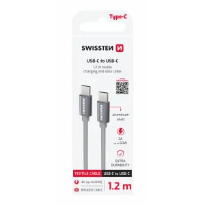 CABLU DE DATE SWISSTEN TEXTILE USB-C / USB-C 1.2 M GRI