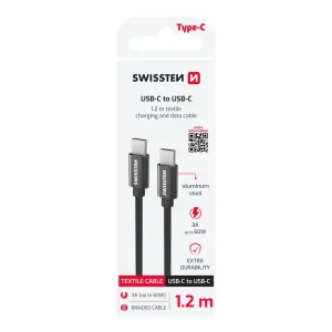 CABLU DE DATE SWISSTEN TEXTILE USB-C / USB-C 1.2 M NEGRU