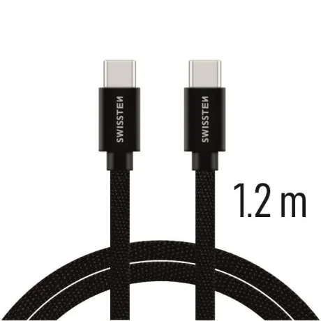 CABLU DE DATE SWISSTEN TEXTILE USB-C / USB-C 1.2 M NEGRU