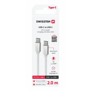 CABLU DE DATE SWISSTEN TEXTILE USB-C / USB-C 2.0 M ARGINTIU