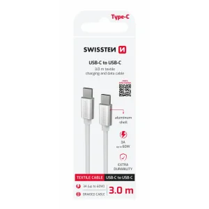 CABLU DE DATE SWISSTEN TEXTILE USB-C / USB-C 3.0 M ARGINTIU