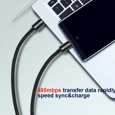 CABLU DE DATE SWISSTEN TEXTILE USB-C / USB-C 3.0 M ARGINTIU