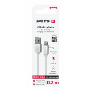 CABLU DE DATE SWISSTEN TEXTILE USB / LIGHTNING 0.2 M ARGINTIU