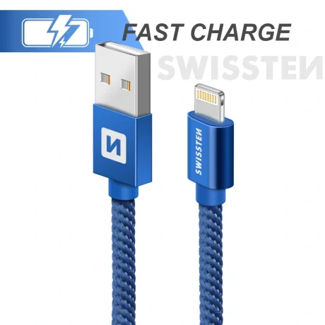 CABLU DE DATE SWISSTEN TEXTILE USB / LIGHTNING 1.2 M ALBASTRU