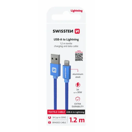 CABLU DE DATE SWISSTEN TEXTILE USB / LIGHTNING 1.2 M ALBASTRU