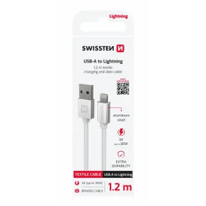 CABLU DE DATE SWISSTEN TEXTILE USB / LIGHTNING 1.2 M ARGINTIU